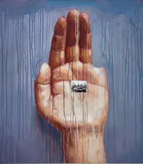 Sheng Qi, Untitled (My Left Hand Series), 2006, oil and paper collage on linen
