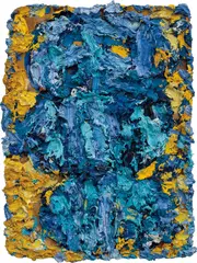 Bernd Schwarzer, Europa Bild (Gold - Blau), oil on handmade paper laid on wood
