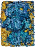 Bernd Schwarzer, Europa Bild (Gold - Blau), oil on handmade paper laid on wood