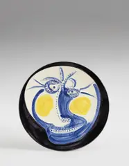Visage (Face) by Pablo Picasso, 1960, White earthenware round plate, painted in colours with partial brushed glaze, sold Jan 2018