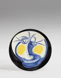 Visage (Face) by Pablo Picasso, 1960, White earthenware round plate, painted in colours with partial brushed glaze, sold Jan 2018