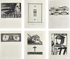 Various Artists, The International Anthology of Contemporary Engraving: The International Avant-Garde , Vol. 5, America Discovered, 1962/64, The complete set of 20 prints including 16 etchings (one with aquatint, one with drypoint, one with pencil additions), three photogravures (two with etching), and one relief halftone, on handmade Rives paper, with full margins, with introductory text and colophon, the sheets tacked (as issued) to the backboards of grey window-mounts, bound (as issued) with the original black binding with embossed and printed title on the front