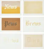 Ed Ruscha, News, Mews, Pews, Brews, Stews & Dues, 1970, The complete set of six organic screenprints in colours, on Silverbrook Antique Finish paper, with full margins, with title page and colophon listing the ingredients used for each print, the sheets loose (as issued) contained in the original red velvet portfolio