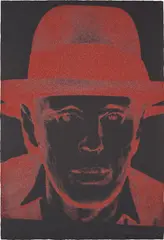 Joseph Beuys by Andy Warhol, 1980, Screenprint in colours with diamond dust, on Arches Cover Black paper, the full sheet, sold Jan 2018