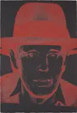 Joseph Beuys by Andy Warhol, 1980, Screenprint in colours with diamond dust, on Arches Cover Black paper, the full sheet, sold Jan 2018