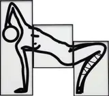 This is Shahnoza in 3 parts (8) by Julian Opie, 2008, Flocking adhesive screenprinted on 3mm white Plexiglas acrylic, with hand-flocked black nylon, in three panels, sold Jan 2018