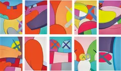 Kaws, No Reply, 2015, The complete set of 10 screenprints in colours, on wove paper, the full sheets, with the original blue fabric-covered portfolio with embossed title