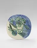 Bouquet à la pomme (Bouquet with Apple) by Pablo Picasso, 1956, White earthenware plate, painted in colours with black oxide, coloured engobe and partial brushed glaze, sold Jan 2018