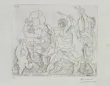 Pablo Picasso, Scène bucolique avec amour aux Castagnettes (Bucolic Scene with Cupid and Castanettes), 1955, Etching, on pale green laid paper, with full margins