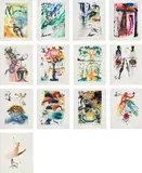 Alice in Wonderland by Salvador Dalí, 1969, The complete set of 13 prints comprising one etching and 12 heliogravures with woodcut remarques, all in colours, on BFK, sold Jan 2018