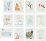 After 50 Years of Surrealism by Salvador Dalí, 1974, The complete set of 12 drypoints with pochoir in colours, on BFK Rives paper, with full margins, with title page, coloph, sold Jan 2018
