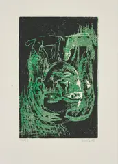 Kopf (Head) by Georg Baselitz, 1986, Woodcut in colours, on laid paper, with full margins, sold Jan 2018
