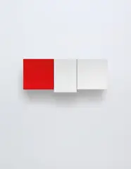 Weiß-Weiß-Rot (White-White-Red) by Imi Knoebel, 1990, Wooden multiple in three parts mounted to one another, painted in red and white acrylic, sold Jan 2018
