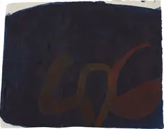 Untitled (Indigo with Strokes) by Suzan Frecon, circa 2010, Watercolour drawing in indigo and red, on handmade paper, the full sheet, sold Jan 2018