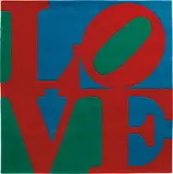 Robert Indiana, Classic Love, 1995, Skein dyed, hand carved and hand tufted archival New Zealand woollen rug, with natural latex backing