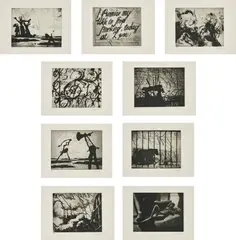 Zeno Writing by William Kentridge, 2002, The complete set of nine photogravures with drypoint and burnishing, on Hahnemühle paper, with full margins, sold Jan 2018