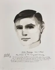 Marlene Dumas, Alan Turing, 2015, Piezographic print in colours, on wove paper, the full sheet, contained in the original black card folder with printed label