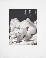 Nude on a Table by John Currin, 2002, Etching and aquatint, on handmade Kochi NB paper, with full margins, sold Jan 2018