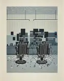 Hurvin Anderson, Barbershop Print, 2010, Woodcut and screenprint in colours, on Lana Royal paper, with full margins