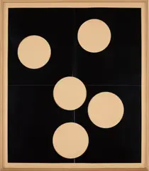 Wade Guyton, Untitled, 2007, Black vinyl paper with circular cut-outs, folded into quarters (as issued), with the original cardboard box with screenprint on lid