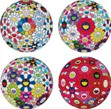 Scenery with a Rainbow in the Midst ; Flowerball: Open Your Hands Wide ; Awakening ; and Letter to Picasso by Takashi Murakami, 2014; and 2015, Four offset lithographs in colours, on smooth wove paper, the full sheets, offered Jan 2018