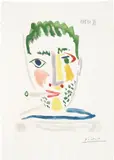 Pablo Picasso, Fumeur au maillot rayé gris et bleu (Smoker in Grey and Blue striped Jersey), 1964, Aquatint in colours, on Auvergne Richard de Bas laid paper, with full margins