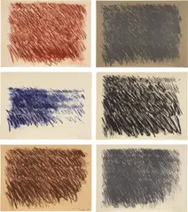 Cy Twombly, Untitled, 1971, The complete series of six lithographs in colours, on Arches and Gray Mi-Teintes paper, with full margins