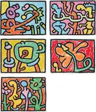Keith Haring, Flowers, 1990, The complete set of five screenprints in colours, on Coventry Paper, the full sheets, with title page and original green fabric-covered portfolio with printed title