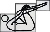 This is Shahnoza in 3 parts (5) by Julian Opie, 2008, Flocking adhesive screenprinted on 3mm white Plexiglas acrylic, with hand-flocked black nylon, in three panels,, sold Jun 2018