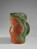 Pablo Picasso, Visage de femme (Woman's Face), 1953, White earthenware turned pitcher, painted in colours with decoration in engobes, knife engraving and partial brushed glaze