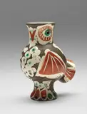 Pablo Picasso, Chouette (Owl), 1968, White earthenware turned vase, painted in colours, with knife engraving and partial brushed glaze,