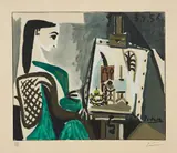 Jacqueline à l'Atelier (Jacqueline at the Easel) by Pablo Picasso, 1956, Lithograph and pochoir in colours, on Arches paper, with wide margins, sold Jun 2018