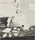 David Hockney, Sidney in his Office, from Friends, 1976, Lithograph, on grey BFK Rives paper, the full sheet