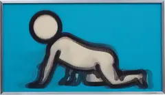 Dino Crawling by Julian Opie, 2012, Lenticular acrylic panel comprised of four colour inkjets printed directly onto 20 lpi lenticular animating lenses, back, sold Jun 2018