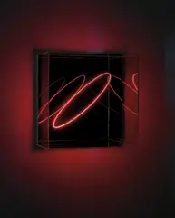 Ai Weiwei, Thin Line, 2017, Acrylic-display case with a PMMA mirror as backdrop, with glass fibre light line