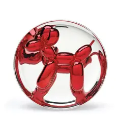 Balloon Dog (red) by Jeff Koons, 1995, Porcelain multiple painted in chrome, contained in the original Styrofoam-lined cardboard box with printed artist's name, sold Jun 2018