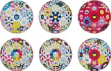 Cosmic Power; The Flowerball’s Painterly Challenge; Thoughts on Picasso; Flowerball: Want to Hold You; Scenery with a Rainbow in the Midst; and Flowerball: Open Your Hands Wide by Takashi Murakami, 2014-2016, Six offset lithographs in colours, on smooth wove paper, the full sheets, sold Jun 2018