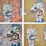 Homage to Francis Bacon (Study for Head of Isabel Rawsthorne and George Dyer); Homage to Francis Bacon (Study for Head of Isabel Rawsthorne and George Dyer); Homage to Francis Bacon (Study for Head of Isabel Rawsthorne and George Dyer); and Homage to Francis Bacon (Study for Head of Isabel Rawsthorne and George Dyer) by Takashi Murakami, 2016, Four offset lithographs in colours, on smooth wove paper, the full sheets, sold Jun 2018