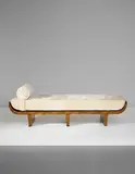 Rare daybed by Gio Ponti and Emilio Lancia, circa 1927, Burr walnut-veneered wood, walnut-veneered wood, walnut, painted wood, fabric, sold Apr 2018