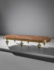Gio Ponti, Important and rare low table, designed for the Contini Bonacossi residence, Quadreria Moderna, Villa Vittoria, Florence, 1927, Rosso Toscano marble, brass, walnut