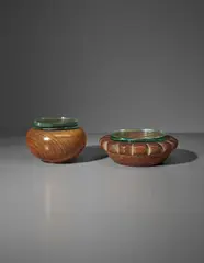 Two lidded boxes by Pietro Chiesa, 1940s, Walnut, limed oak, clear glass, sold Apr 2018
