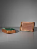 Picture frame and cigarette box, model no. 1132 by Pietro Chiesa, circa 1938, Walnut, East Indian rosewood, glass, brass, sold Apr 2018