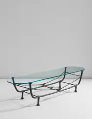 Diego Giacometti, 'Berceau' low table, first version, designed circa 1963, later cast, Patinated bronze, glass