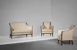 Jean-Michel Frank, Unique canapé and pair of armchairs, designed for Robert Chevalier, Épinal
