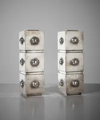 Jean Desprès, Important pair of vases, circa 1936, Silver-plated brass