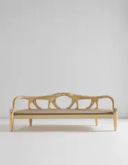 'Leopard Couch' by Judy Kensley McKie, 1983, Bleached mahogany with scorched decoration, fabric, sold Apr 2018