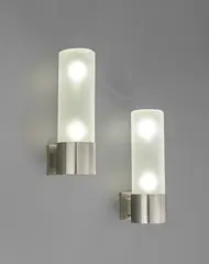 Arredoluce, Pair of large wall lights, circa 1960, Nickel-plated steel, opaque glass