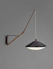 Adjustable wall light by Stilnovo, circa 1955, Painted aluminium, brass, painted steel, acrylic, cord, sold Apr 2018