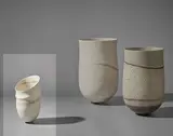 Jennifer Lee, 'Pale, tilted rim, asymmetric, ridge, speckled bands' pot