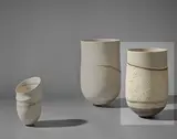 Jennifer Lee, 'Speckled, olive base, haloed granite rim' pot